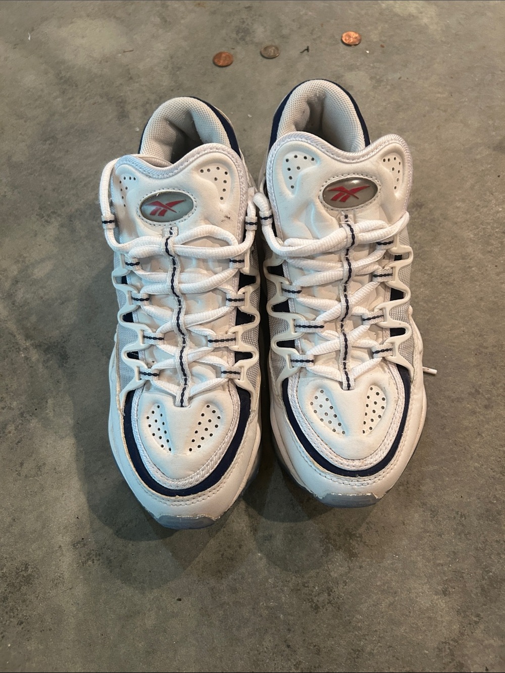Reebok White and Navy Lace-Up Running Sneakers